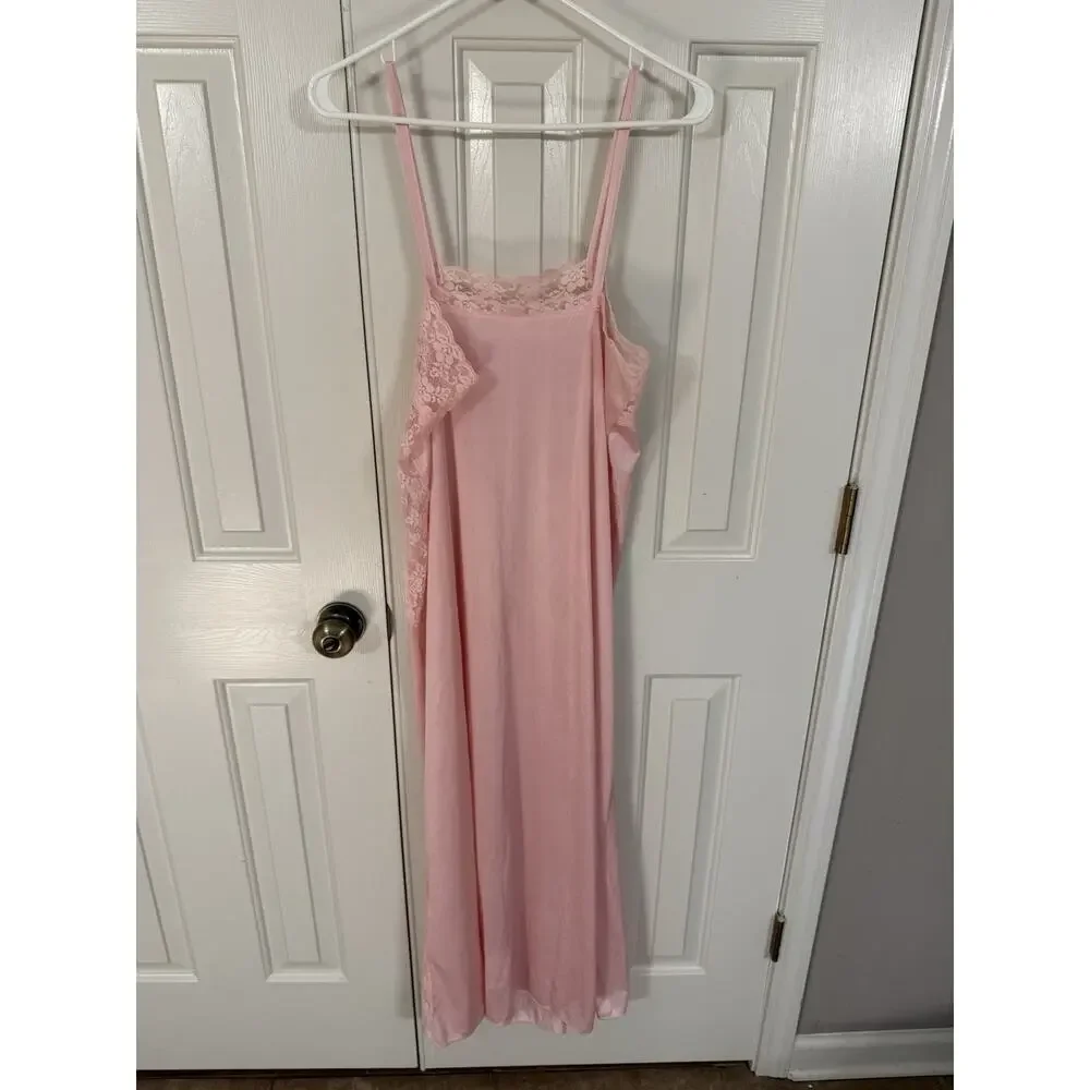 Vintage Pink Lace Maxi Nightgown Size Large L